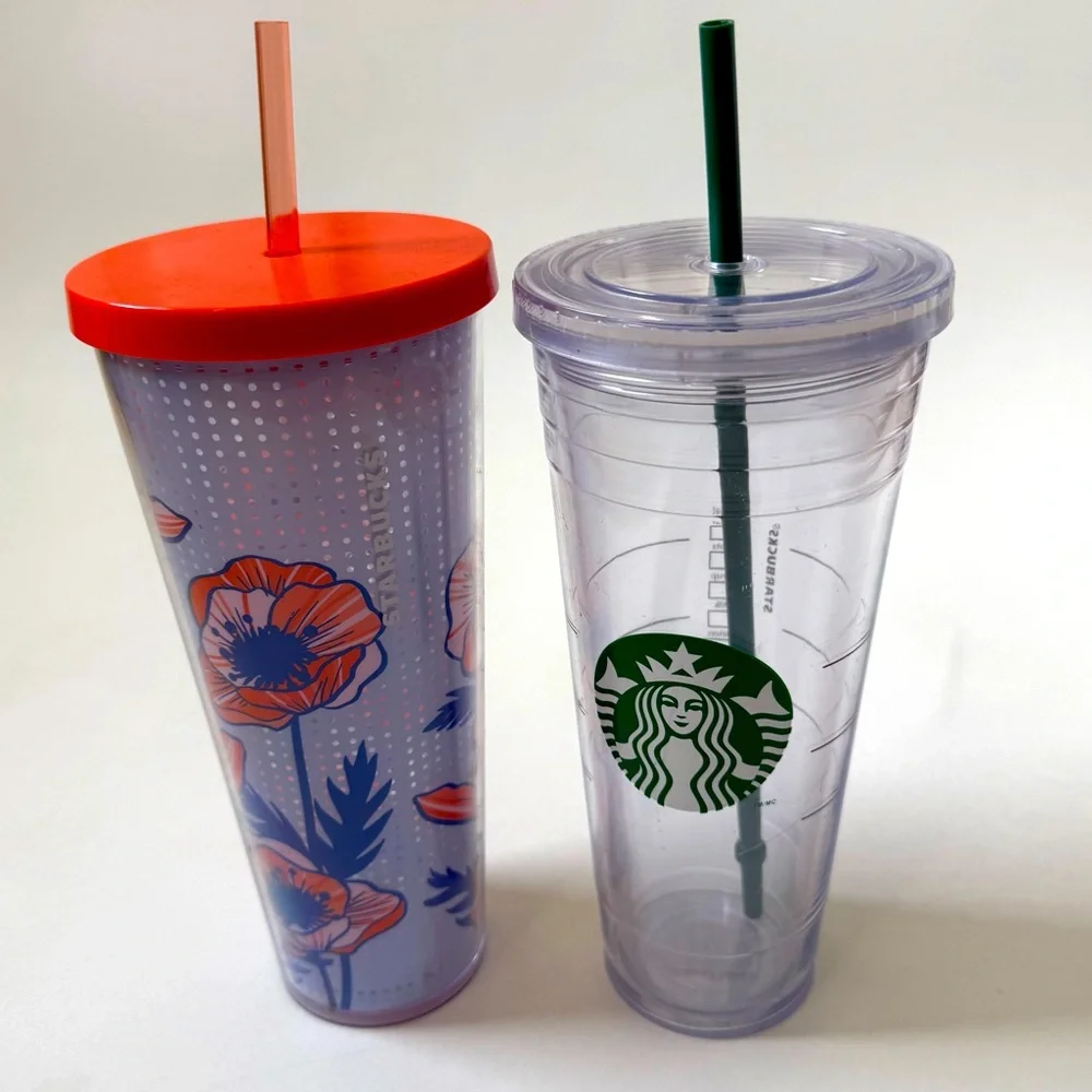 Starbucks Venti Cold Cup Tumbler with Straws Poppy Flower Clear Classic Tumbler